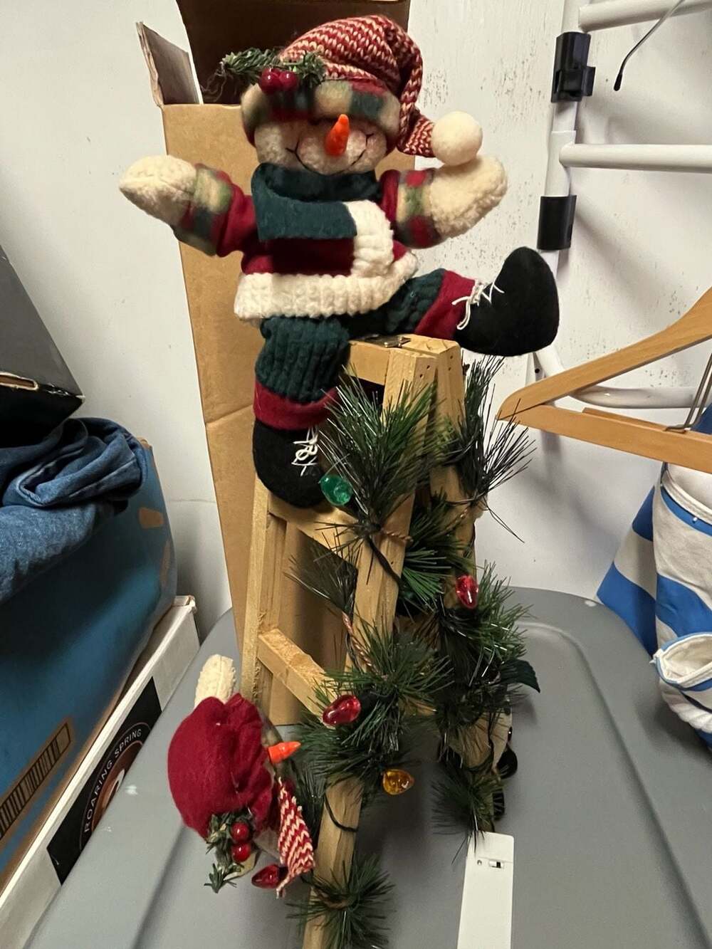 Collection Etc. 28-inch Climbing Snowmen on Lighted Wooden Ladder Christmas Deco